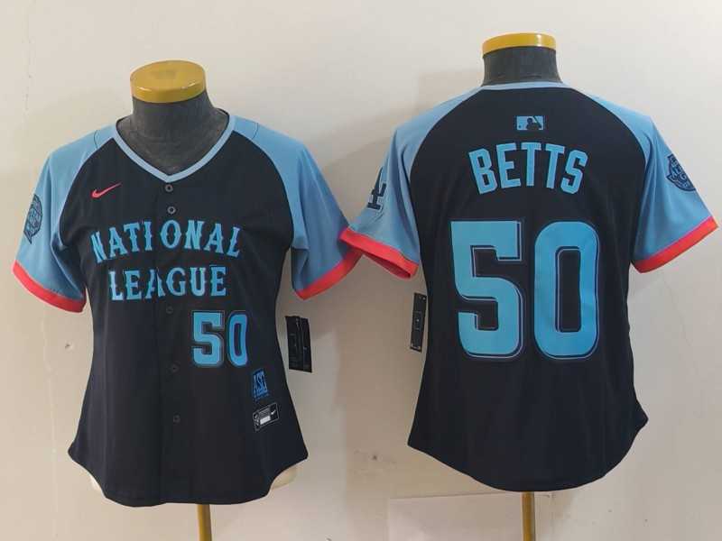 Womens Los Angeles Dodgers #50 Mookie Betts Number Navy 2024 All Star Limited Stitched Jersey